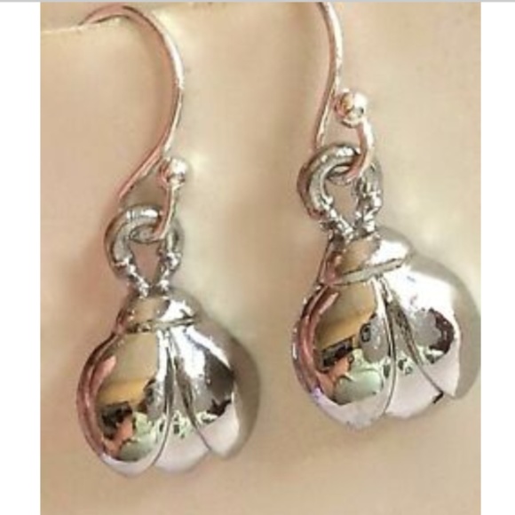 Silver Ladybug Earrings Hypoallergenic Dainty - Picture 3 of 8